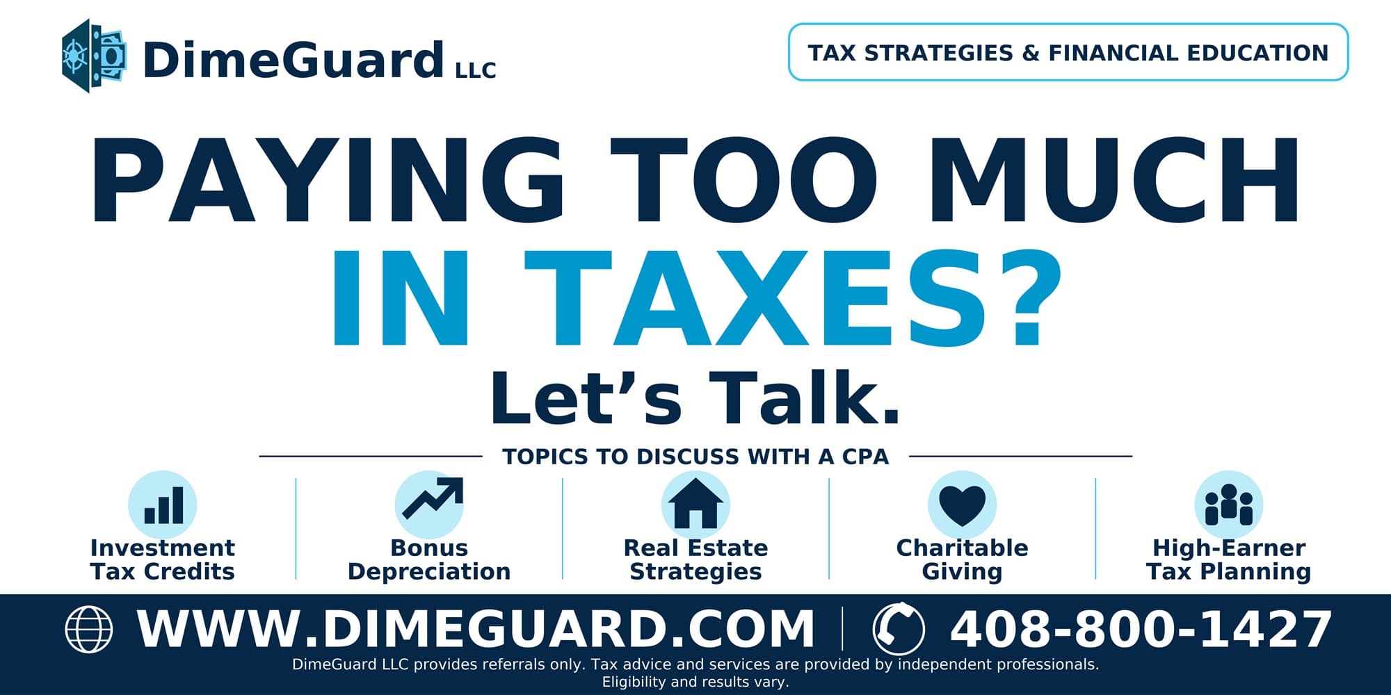 DimeGuard tax strategies and financial education event banner